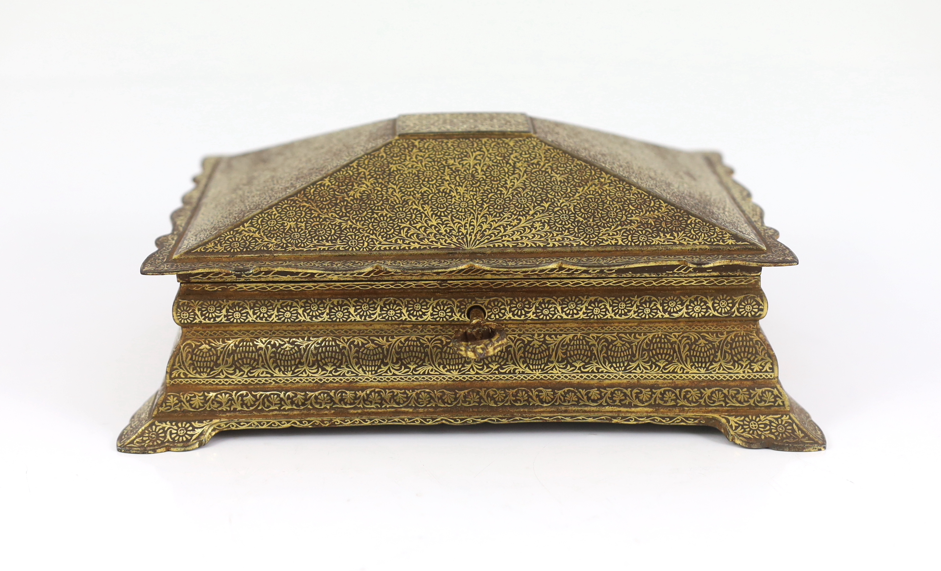 An Indian gold damascened iron box, 19th century